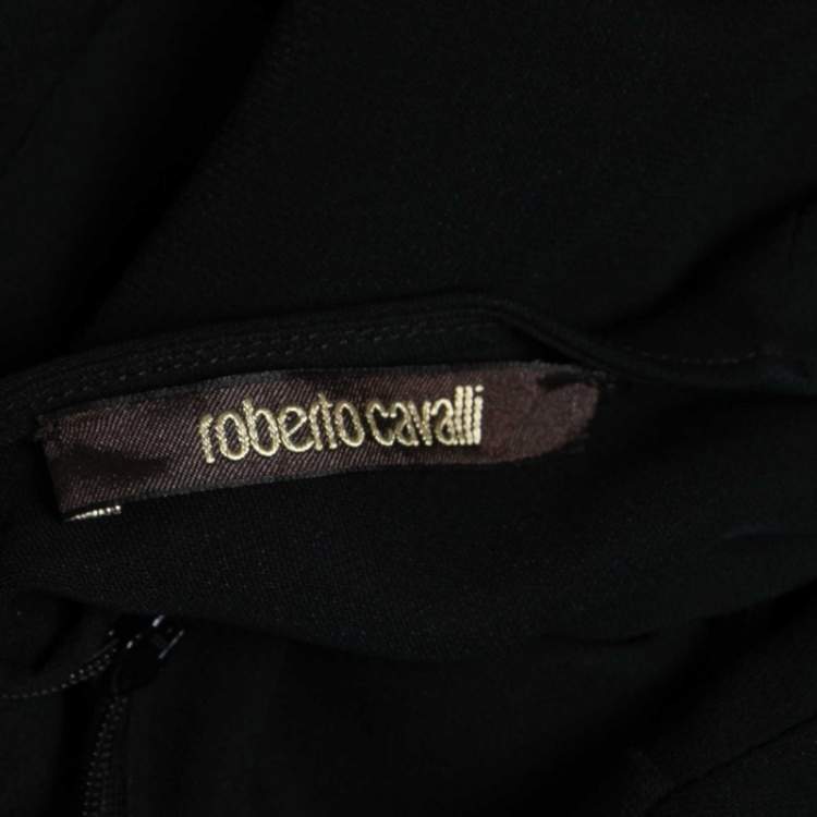 Pre Owned Roberto Cavalli Black Crepe Embellished Detail Long Sleeve Dress M