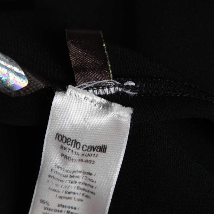 Pre Owned Roberto Cavalli Black Crepe Embellished Detail Long Sleeve Dress M