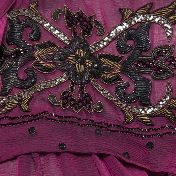 Pre Owned Roberto Cavalli Purple Silk Chiffon Embroidered Embellished Blouse S