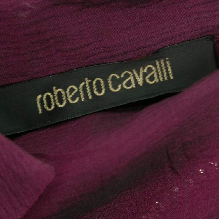 Pre Owned Roberto Cavalli Purple Silk Chiffon Embroidered Embellished Blouse S