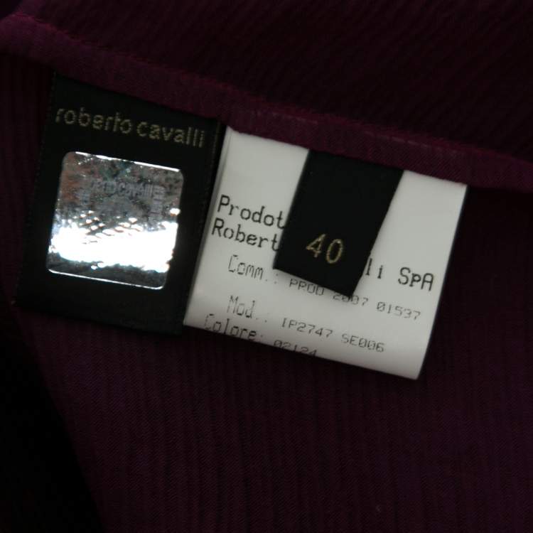 Pre Owned Roberto Cavalli Purple Silk Chiffon Embroidered Embellished Blouse S