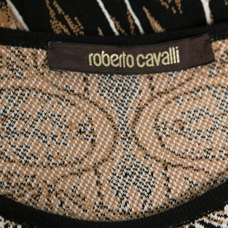 Pre Owned Roberto Cavalli Brown Animal Jacquard Knit Bodycon Dress M