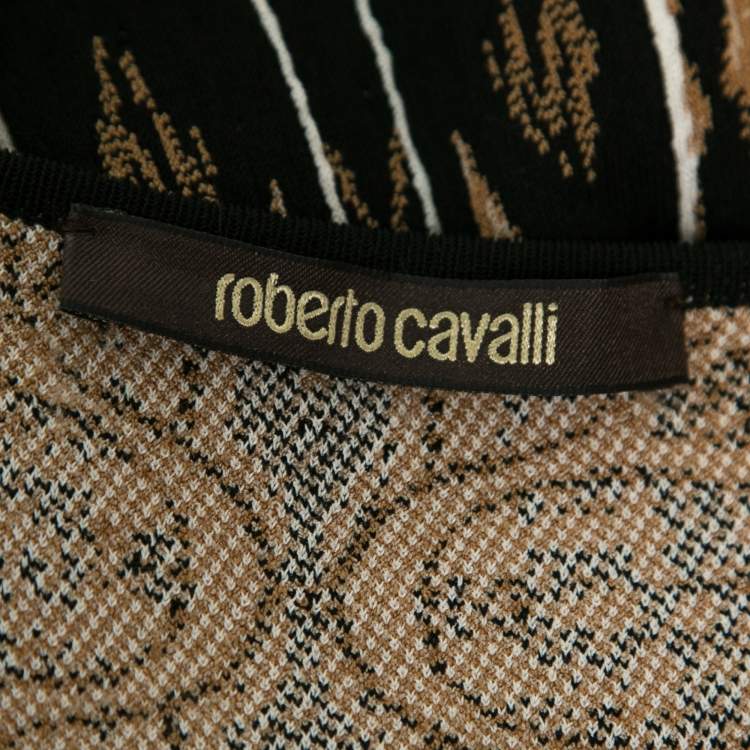 Pre Owned Roberto Cavalli Brown Animal Jacquard Knit Bodycon Dress M