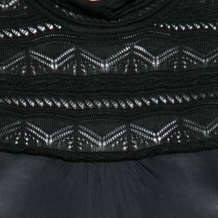 Pre Owned Roberto Cavalli Black Wool & Jersey Draped Back Dress S