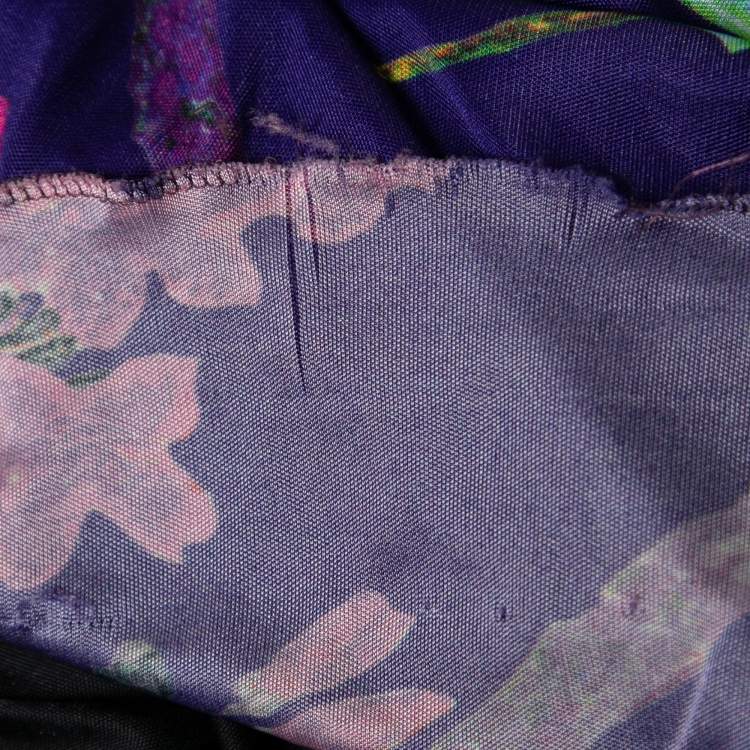 Pre Owned Roberto Cavalli Purple Floral Printed Jersey Side Draped Dress M