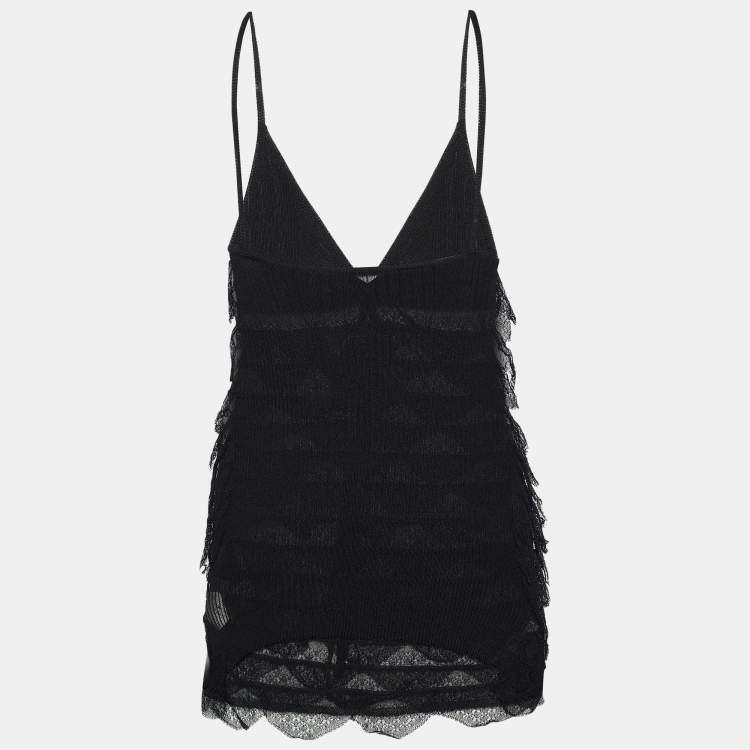 Pre Owned Roberto Cavalli Black Lace Frill Detail Sleeveless Top S