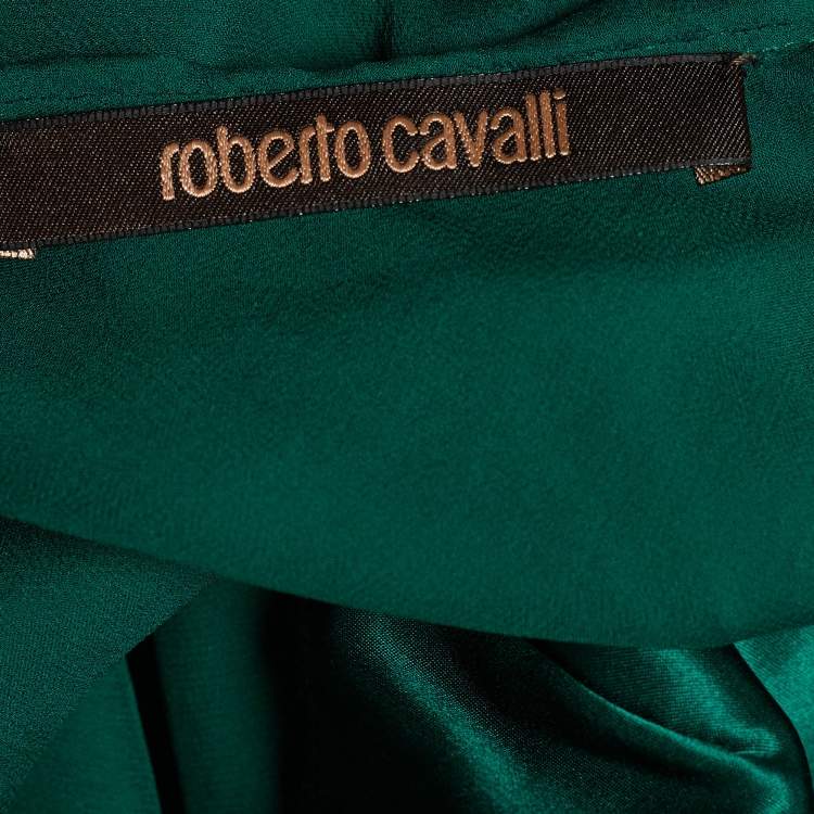 Pre Owned Roberto Cavalli Green Silk Belt Detail  Top S