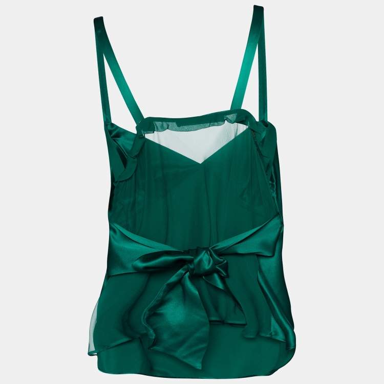 Pre Owned Roberto Cavalli Green Silk Belt Detail  Top S