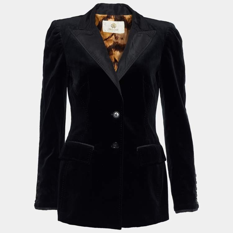 Pre Owned Roberto Cavalli Black Velvet Button Front Jacket M