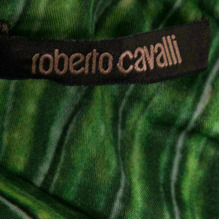 Pre Owned Roberto Cavalli Green & Purple Printed Jersey Wrap Detail Dress M