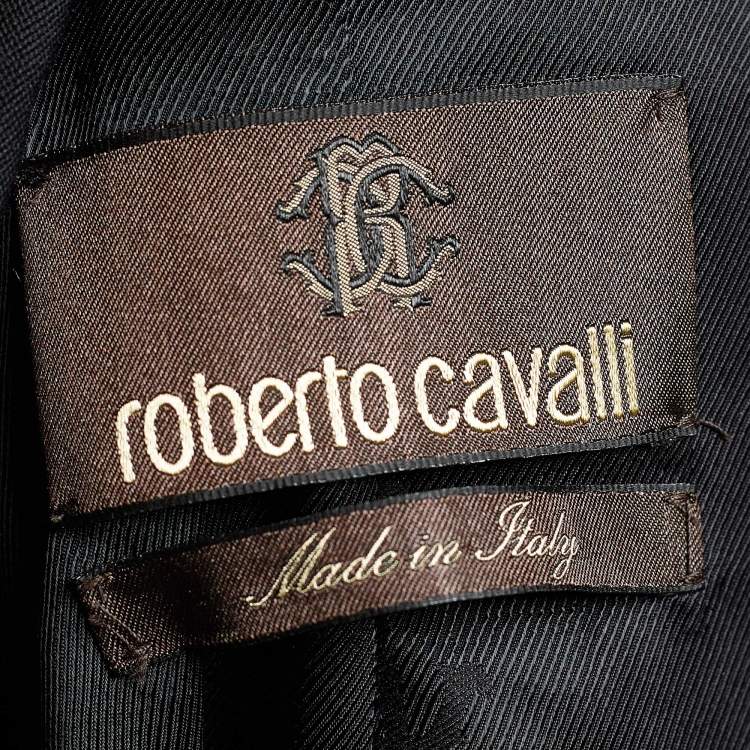 Pre Owned Roberto Cavalli Black Cotton Button Front Blazer S