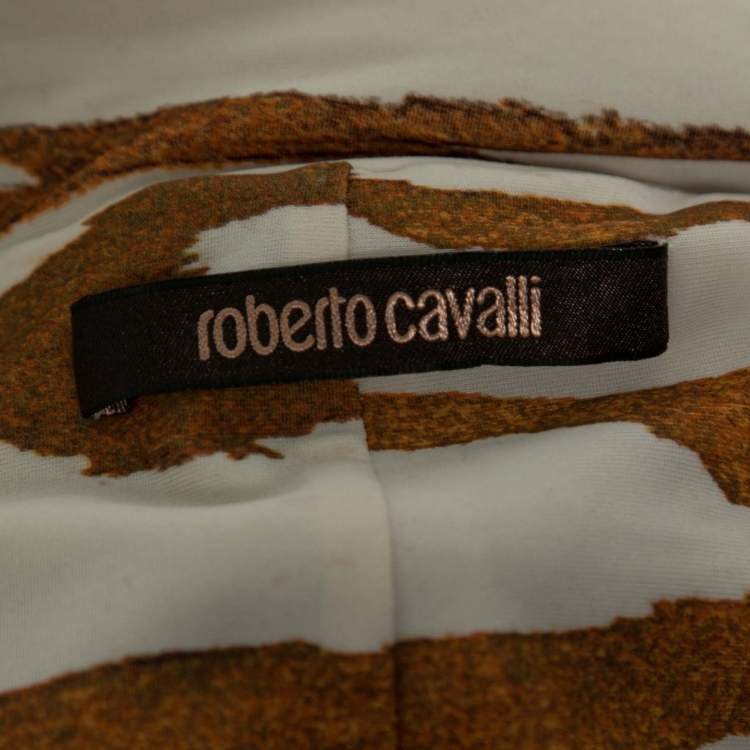 Pre Owned Roberto Cavalli Beige Animal Print Jersey Ruched Sleeve Dress M