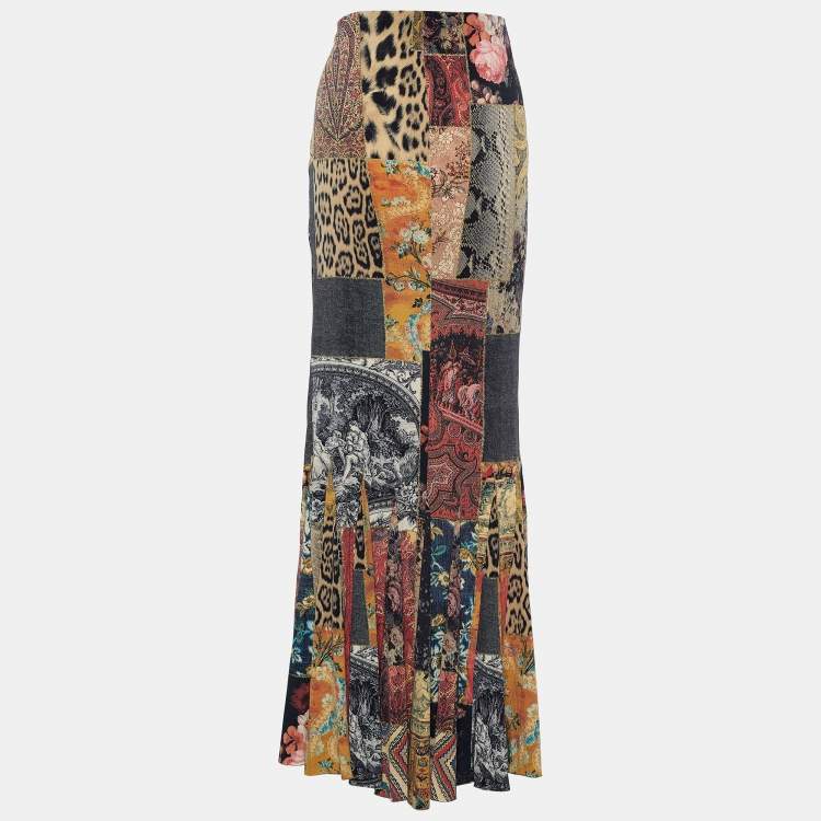 Pre Owned Roberto Cavalli Multicolor Silk Flared Skirt M