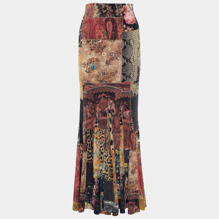 Pre Owned Roberto Cavalli Multicolor Silk Flared Skirt M