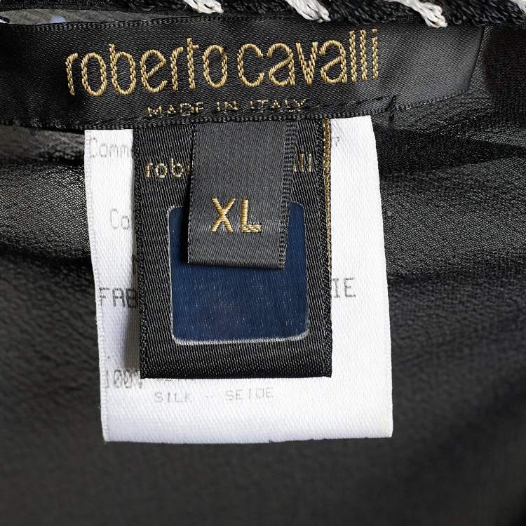 Pre Owned Roberto Cavalli Black Silk Embroidered Full Sleeves Dress XL