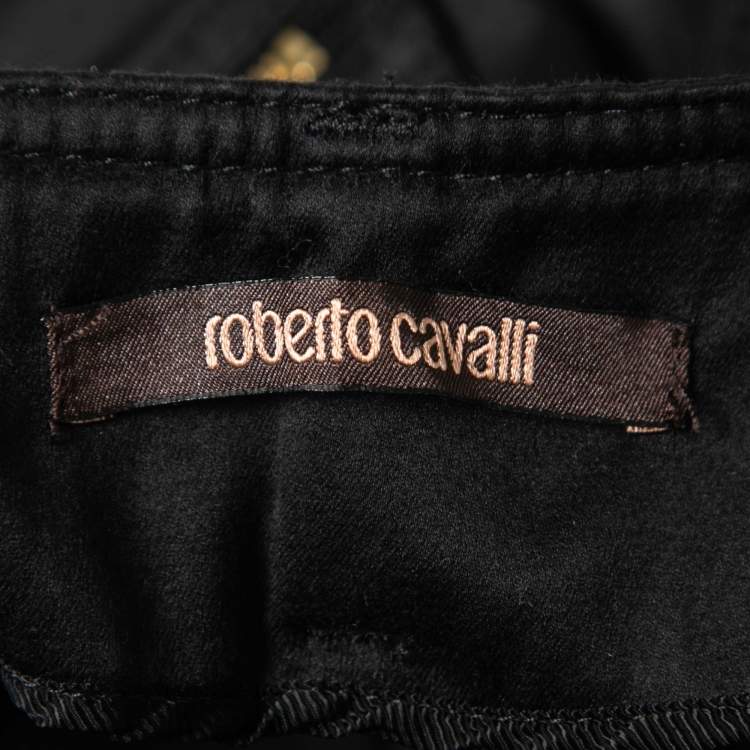 Pre Owned Roberto Cavalli Black Cotton Flared Hem Pants M