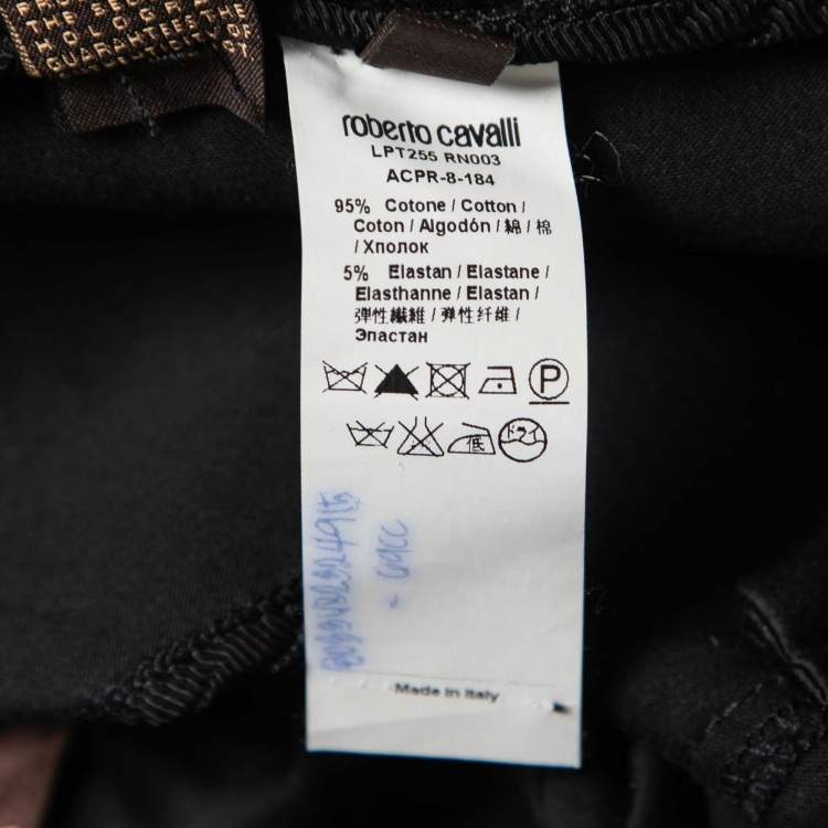 Pre Owned Roberto Cavalli Black Cotton Flared Hem Pants M