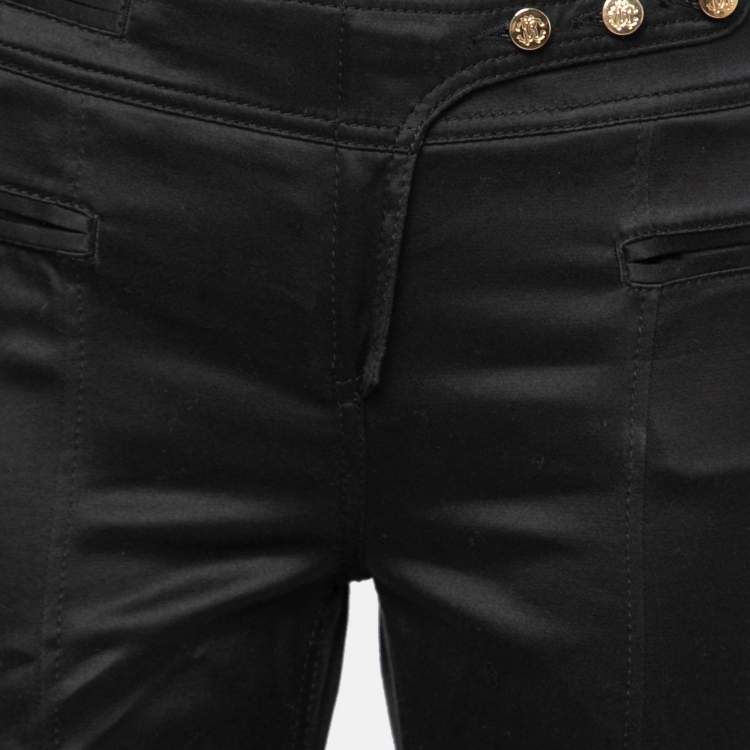 Pre Owned Roberto Cavalli Black Cotton Flared Hem Pants M