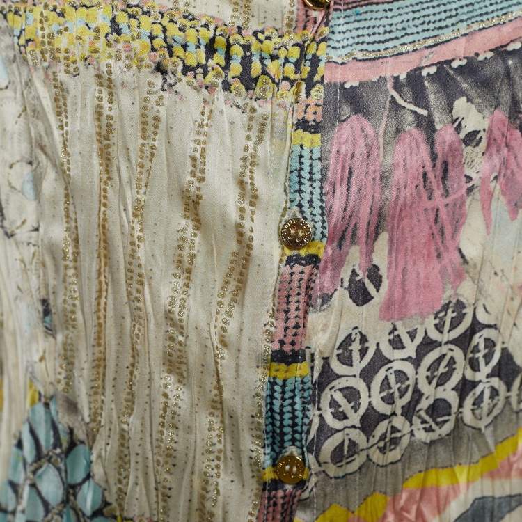 Pre Owned Roberto Cavalli Multicolor Foil Print Silk Button Front Shirt L