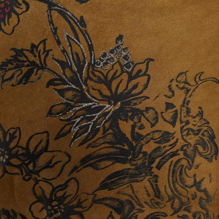 مملوكة مسبقًا Roberto Cavalli Brown Suede Floral & Tiger Print Asymmetric Skirt S