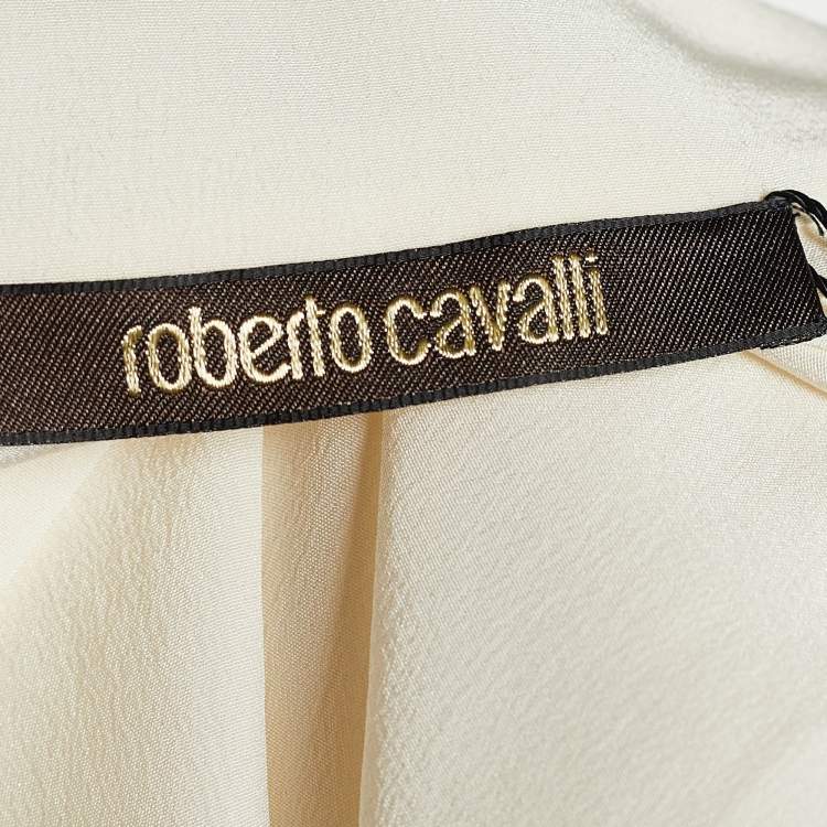 Pre Owned Roberto Cavalli Ivory Crepe de Chine Ruffled Blouse M