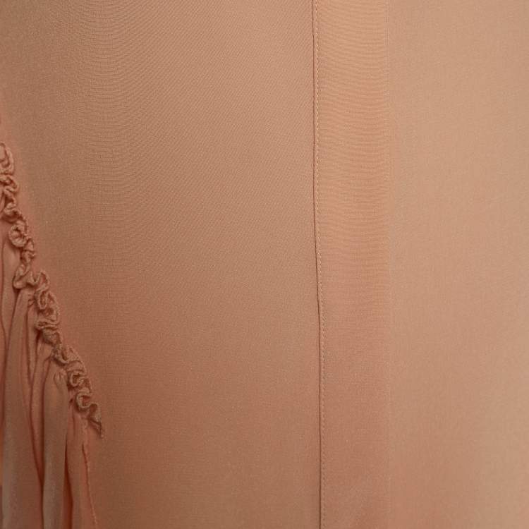 Pre Owned Roberto Cavalli Peach Silk Ruffle Detail Blouse L