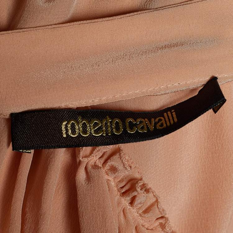 Pre Owned Roberto Cavalli Peach Silk Ruffle Detail Blouse L