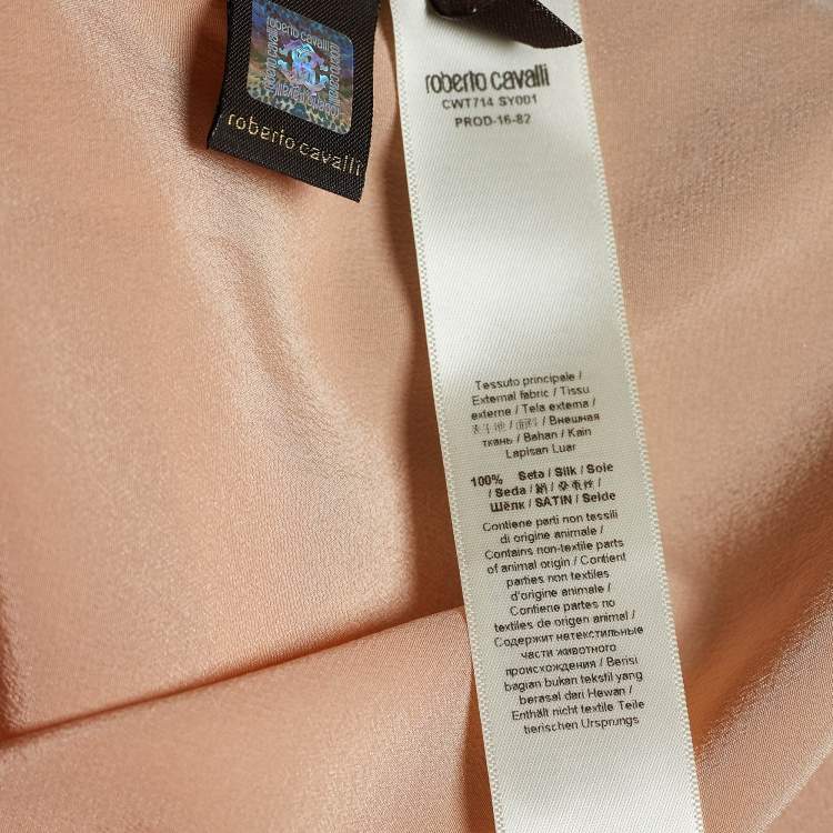 Pre Owned Roberto Cavalli Peach Silk Ruffle Detail Blouse L
