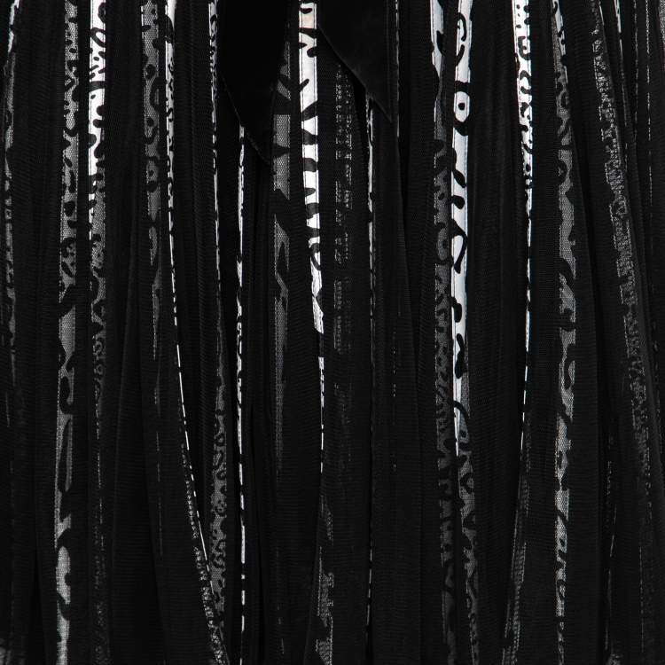 مملوكة مسبقًا Roberto Cavalli Monochrome Animal Print Satin and Mesh Flared Dress M