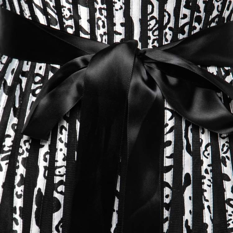 مملوكة مسبقًا Roberto Cavalli Monochrome Animal Print Satin and Mesh Flared Dress M