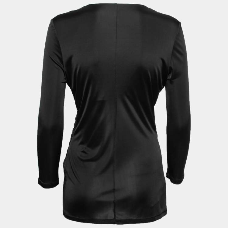 Pre Owned Roberto Cavalli Black Jersey Ruched Detailed Top M