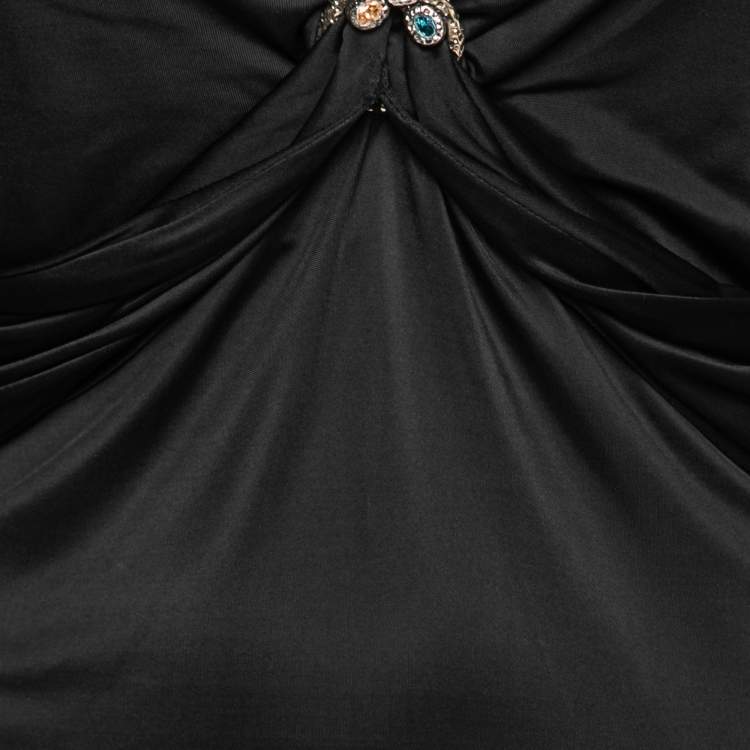 Pre Owned Roberto Cavalli Black Jersey Ruched Detailed Top M