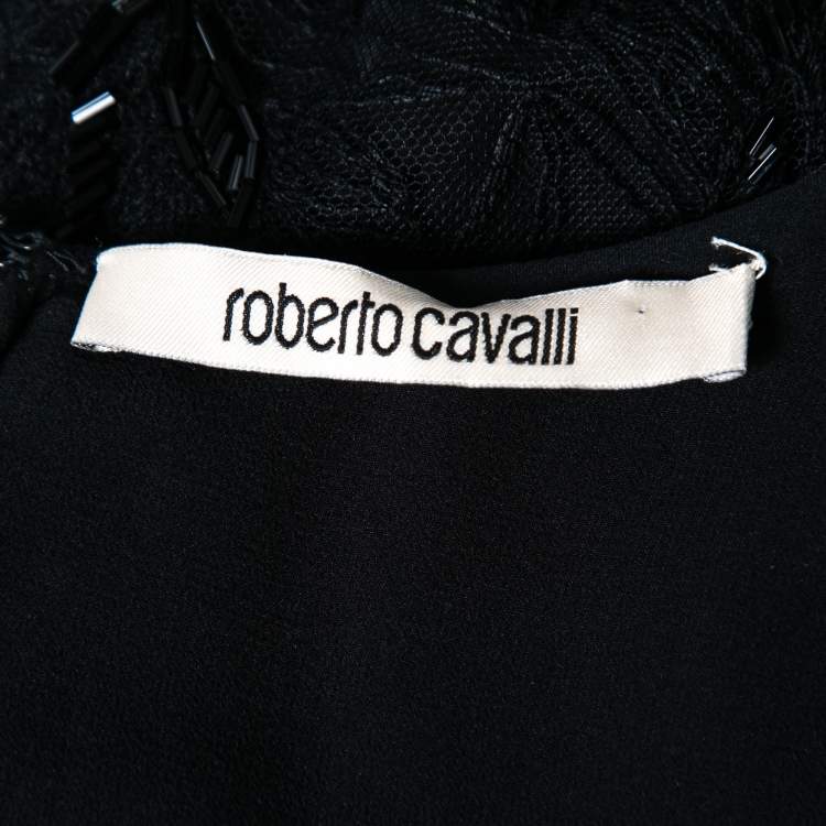 Pre Owned Roberto Cavalli Black Mesh Sequin and Lace Embellished Maxi Dress M
