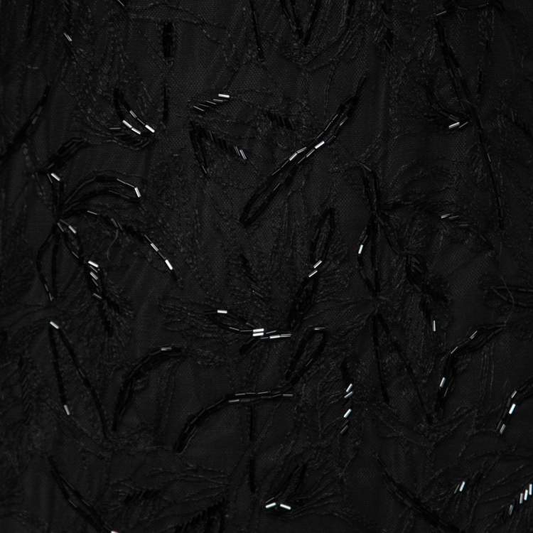 Pre Owned Roberto Cavalli Black Mesh Sequin and Lace Embellished Maxi Dress M