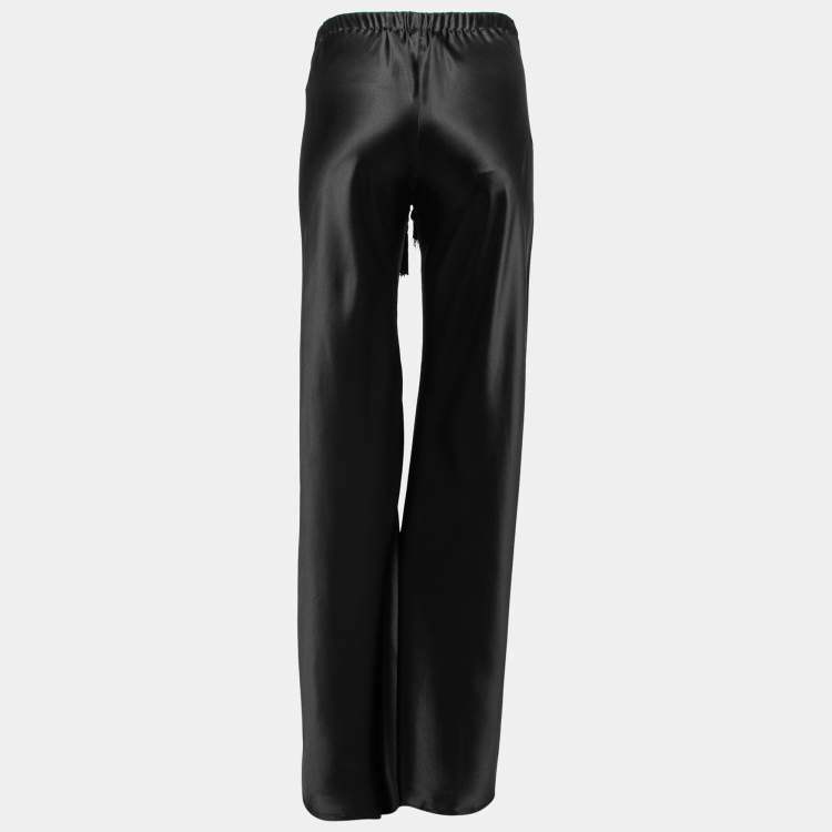 Pre Owned Roberto Cavalli Black Satin Silk Flared Trousers M
