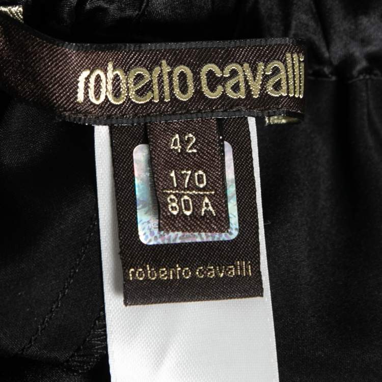 Pre Owned Roberto Cavalli Black Satin Silk Flared Trousers M