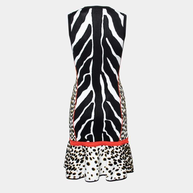 Pre Owned Roberto Cavalli Multicolor Animal Printed Knit Ruffle Hem Sleeveless Dress M