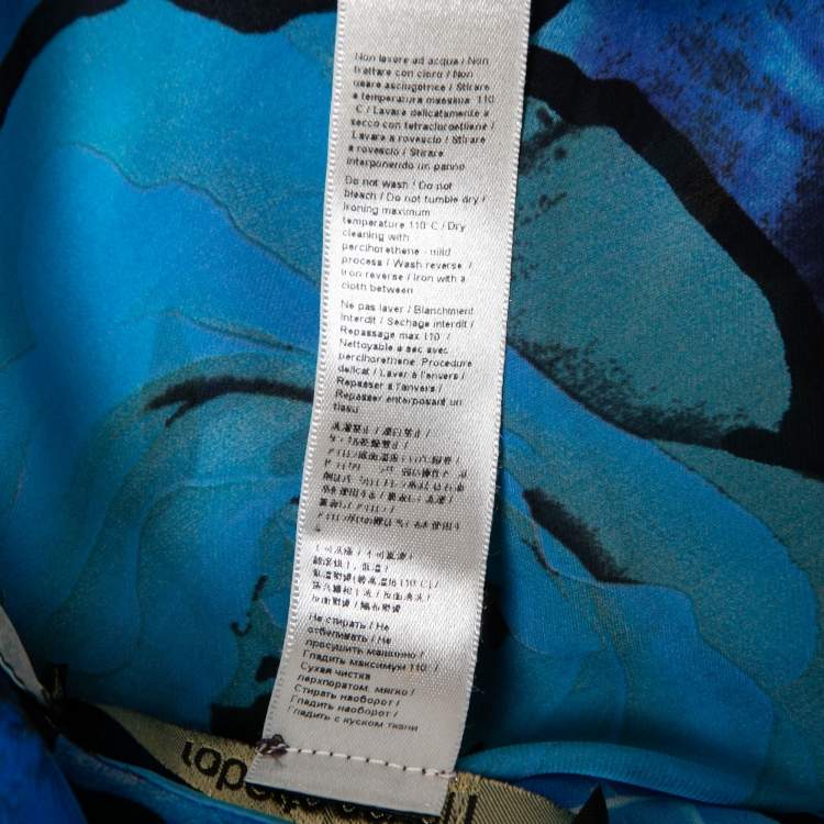 Pre Owned Roberto Cavalli Blue Floral Printed Silk Chiffon Belted Kaftan Top M