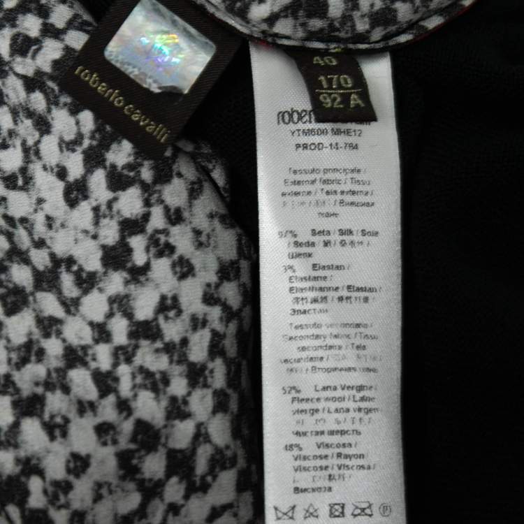 Pre Owned Roberto Cavalli Black Printed Silk Inset & Knit Long Sleeve Cardigan S