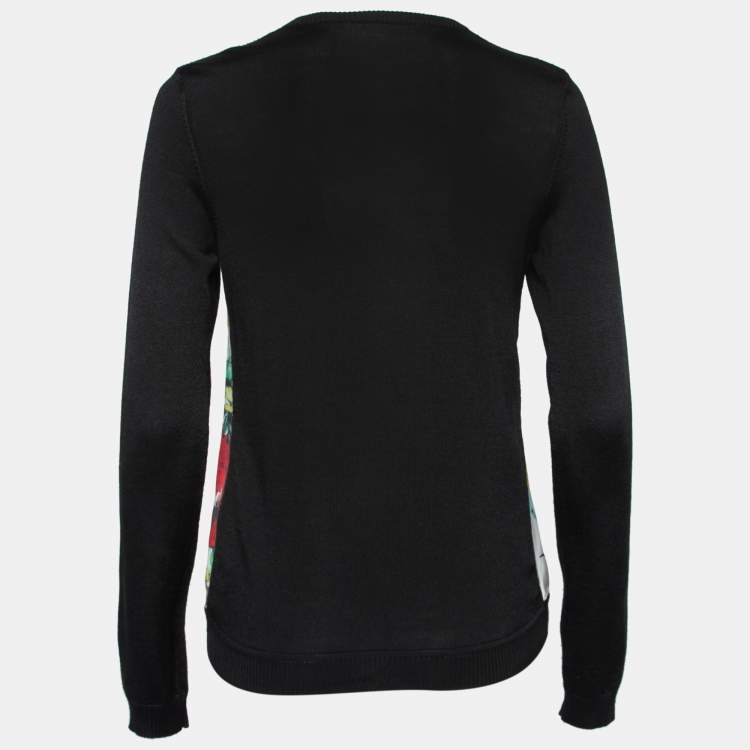Pre Owned Roberto Cavalli Black Printed Silk Inset & Knit Long Sleeve Cardigan S