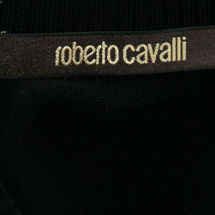 Pre Owned Roberto Cavalli Black Printed Silk Inset & Knit Long Sleeve Cardigan S