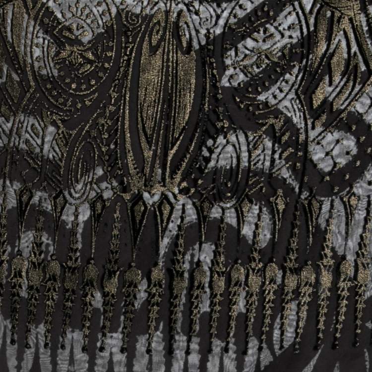 Pre Owned Roberto Cavalli Brown Silk & Velvet Floral Patterned Blouse M 