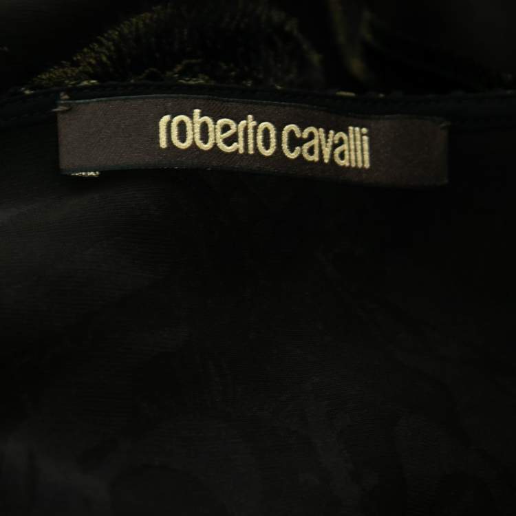 Pre Owned Roberto Cavalli Brown Silk & Velvet Floral Patterned Blouse M 
