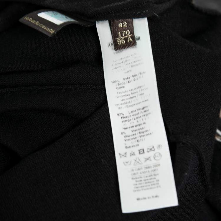 Pre Owned Roberto Cavalli Black Printed Silk Inset & Knit Button Front Cardigan M
