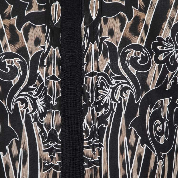 Pre Owned Roberto Cavalli Black Printed Silk Inset & Knit Button Front Cardigan M