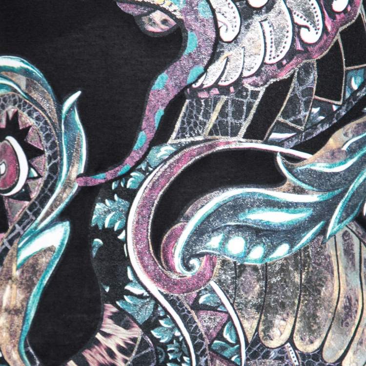 Pre Owned Roberto Cavalli Black Graphic Print Jersey T-Shirt S