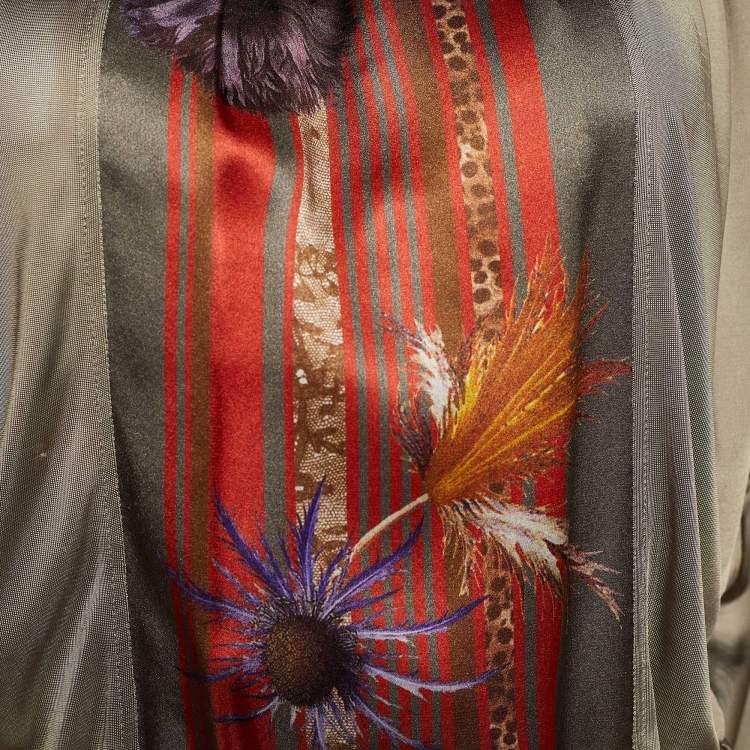 Pre Owned Class by Roberto Cavalli Grey Stretch Knit Printed Panel Belted Tunic Top L
