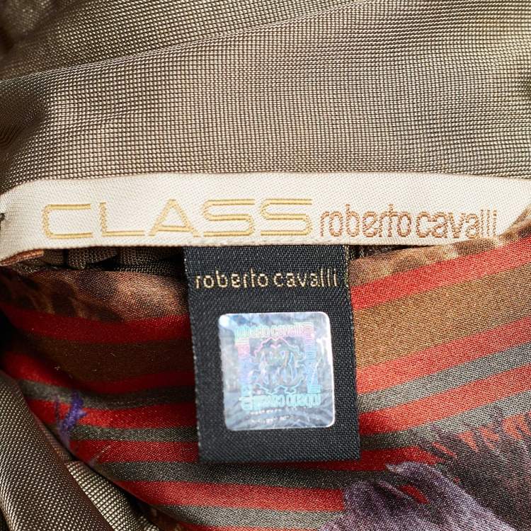 Pre Owned Class by Roberto Cavalli Grey Stretch Knit Printed Panel Belted Tunic Top L