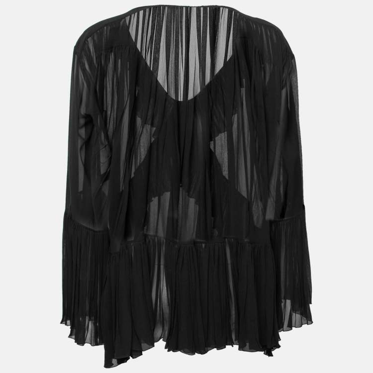 Pre Owned Roberto Cavalli Black Silk Ruffled Blouse M