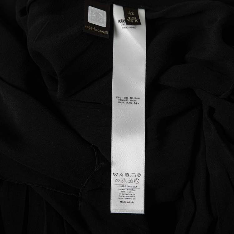 Pre Owned Roberto Cavalli Black Silk Ruffled Blouse M